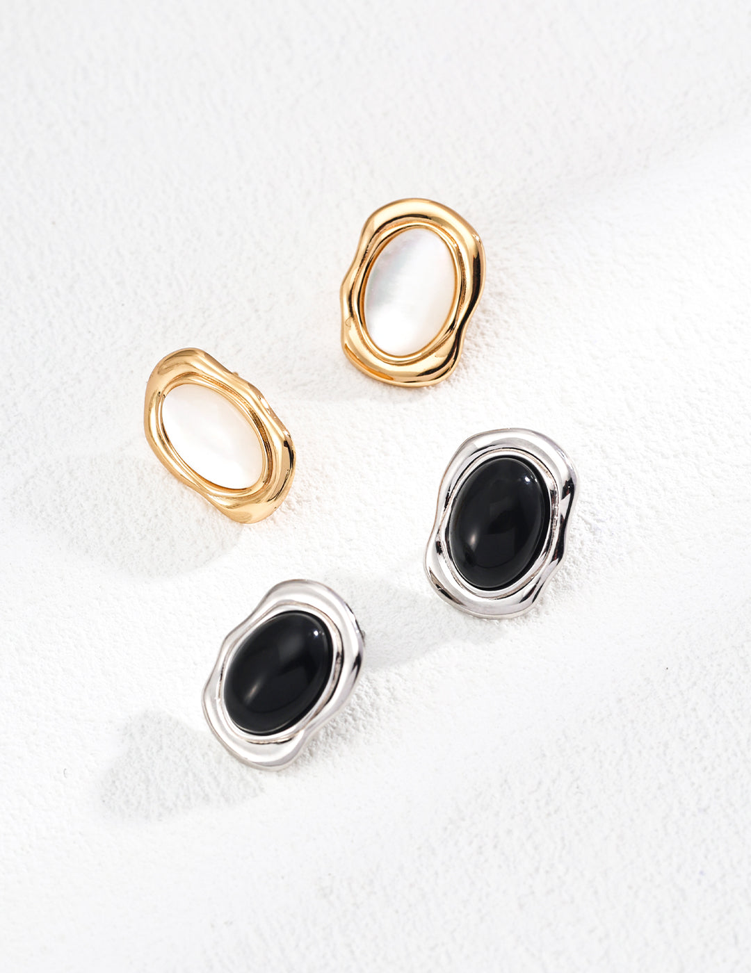 Minimalist Black Agate and Shell Earrings