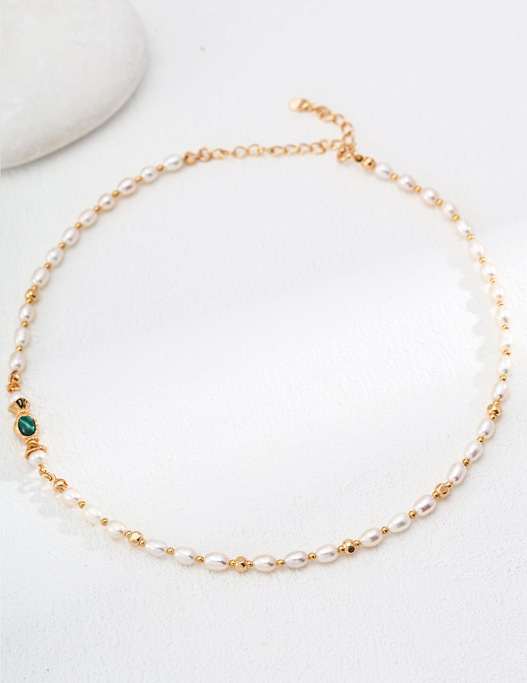 Minimalist Natural Pearl and Malachite Necklace