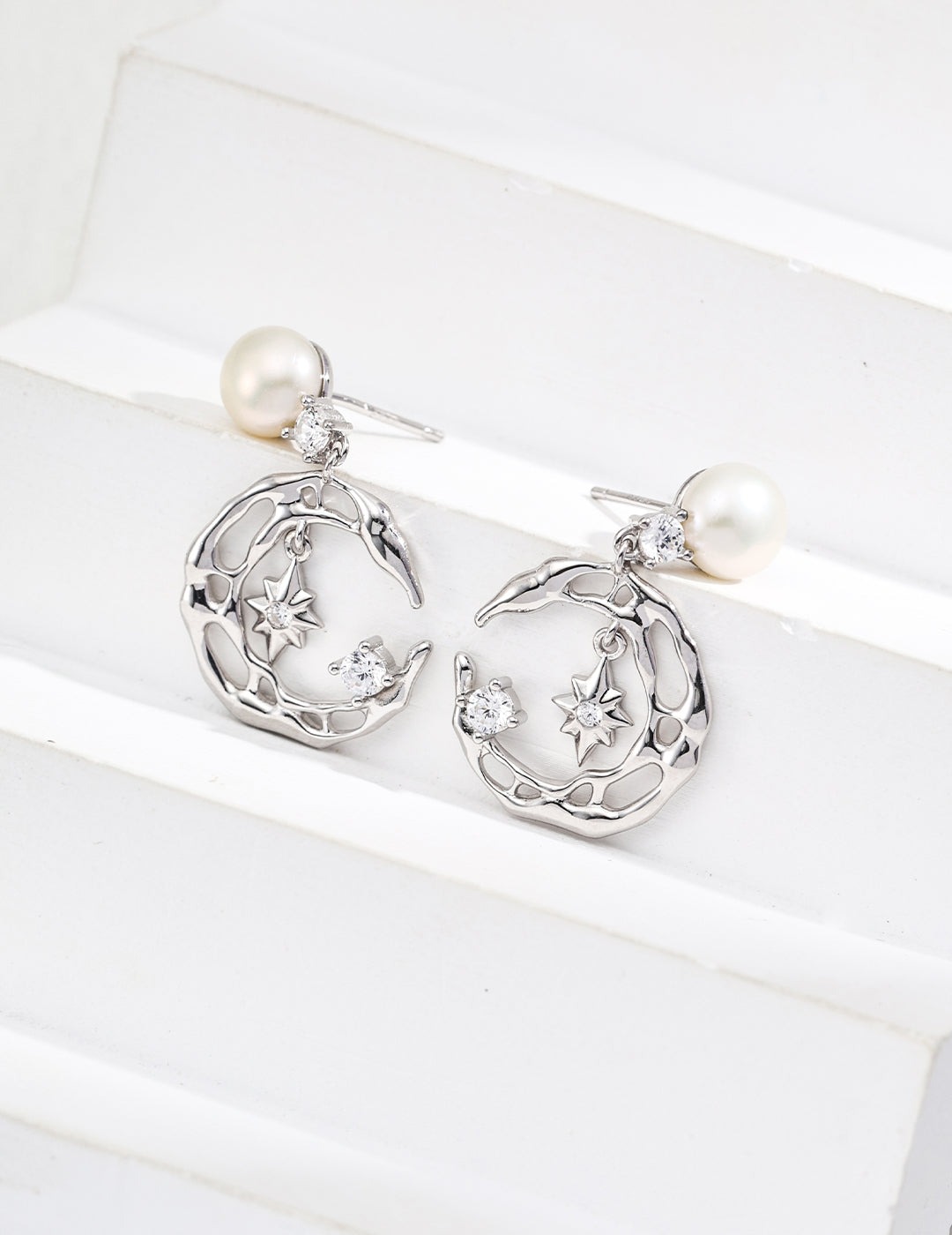 Artistic Natural Pearl and Zircon Earrings