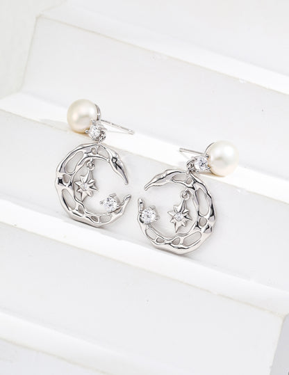 Artistic Natural Pearl and Zircon Earrings