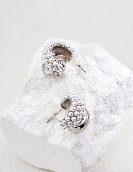 Silver Artistic Pearl Earrings