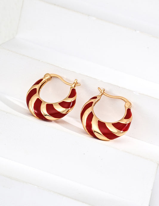 Silver Minimalist Red Enamel Earrings