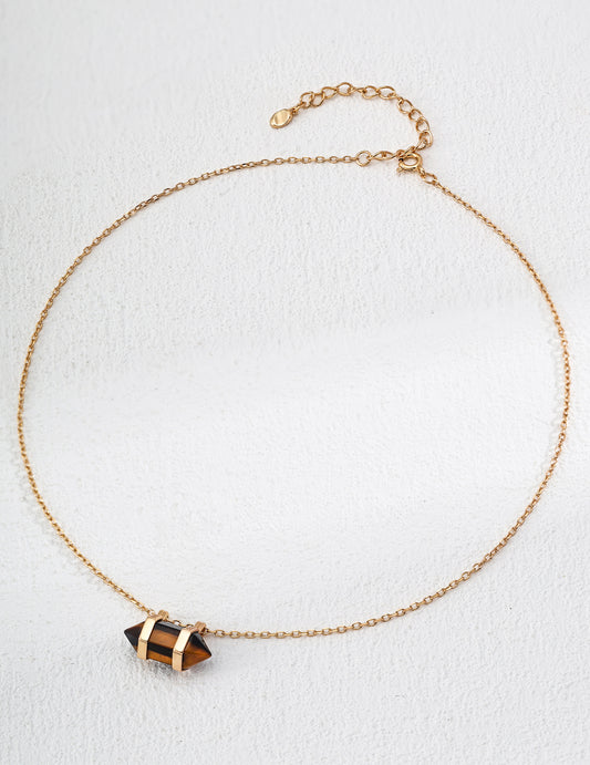 Artistic Rhombus Cone Tiger’s Eye Pendant Necklace