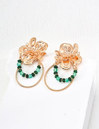 Vintage-Style Emerald, Onyx and Zircon Earrings