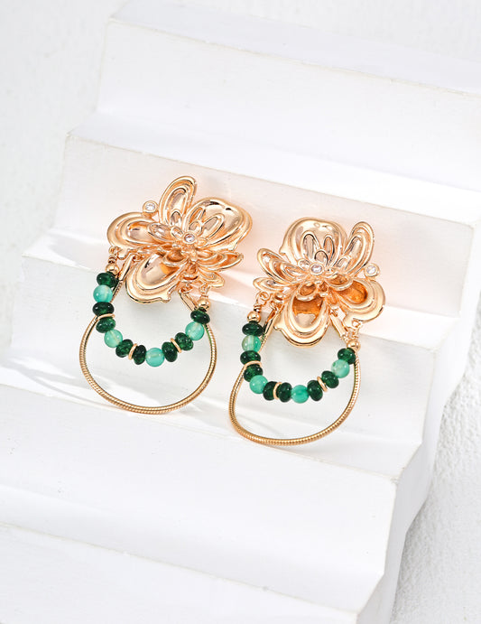 Vintage-Style Emerald, Onyx and Zircon Earrings