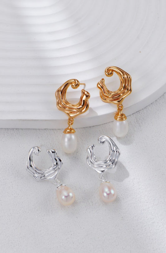 Ocean Wave Pearl Earrings