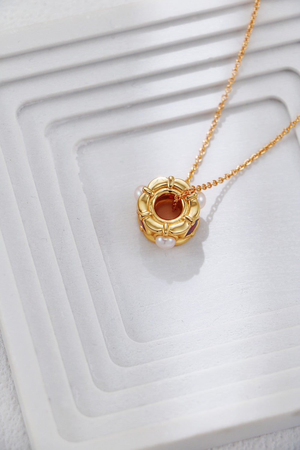 Vintage Gold Pearl and Red Zircon Necklace