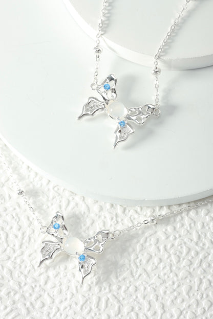 Aquamarine and White Shell Butterfly Necklace