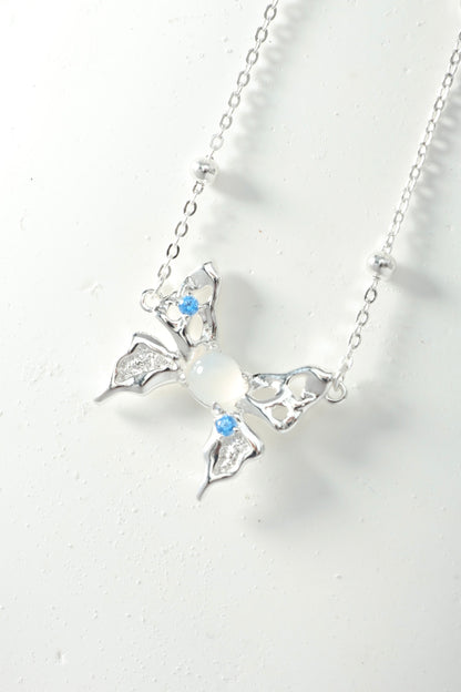 Aquamarine and White Shell Butterfly Necklace