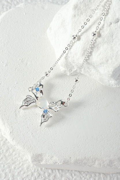 Aquamarine and White Shell Butterfly Necklace