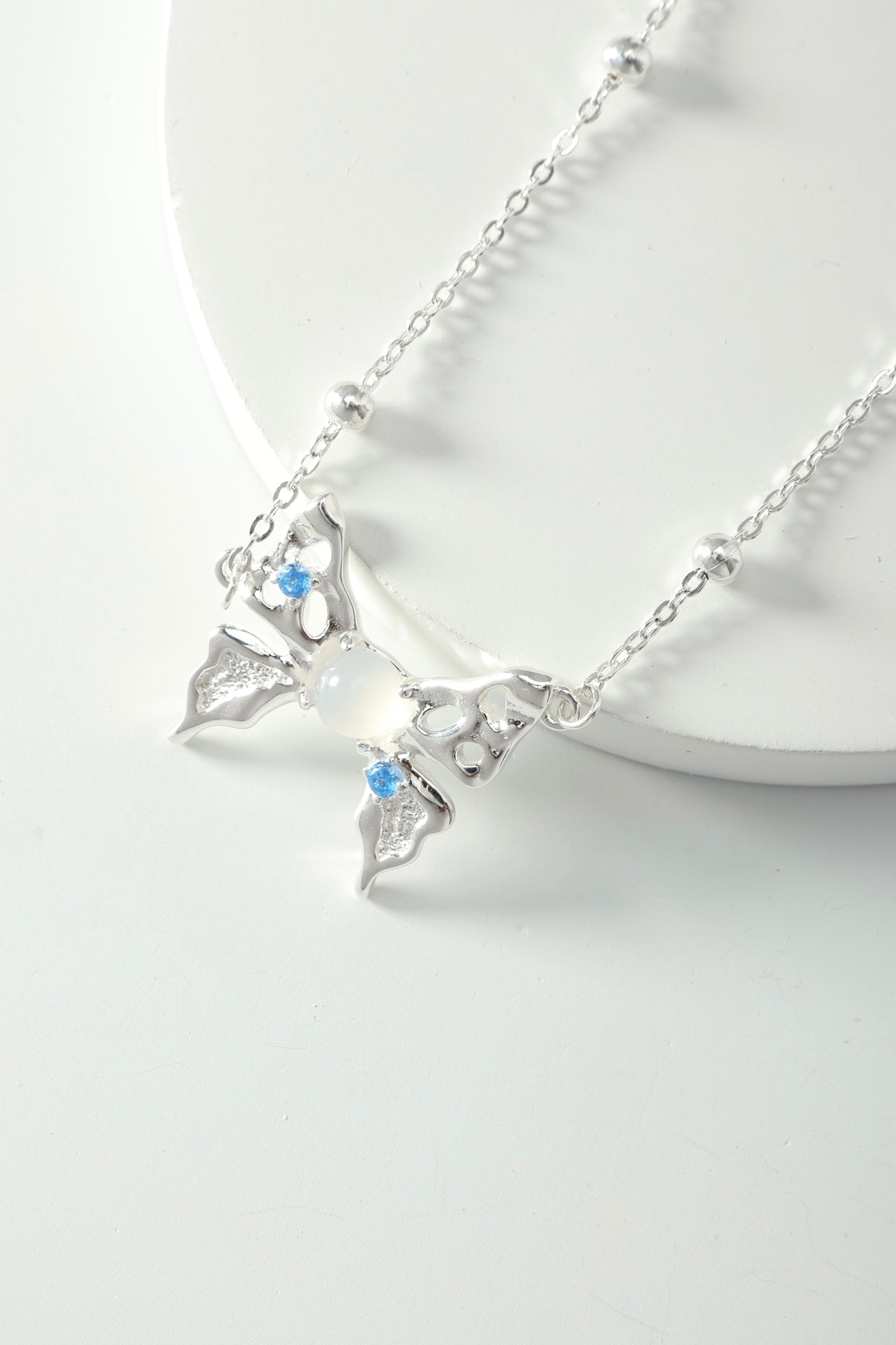 Aquamarine and White Shell Butterfly Necklace