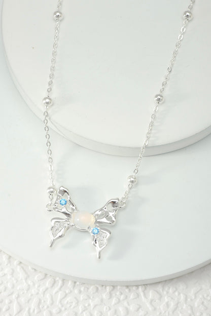 Aquamarine and White Shell Butterfly Necklace