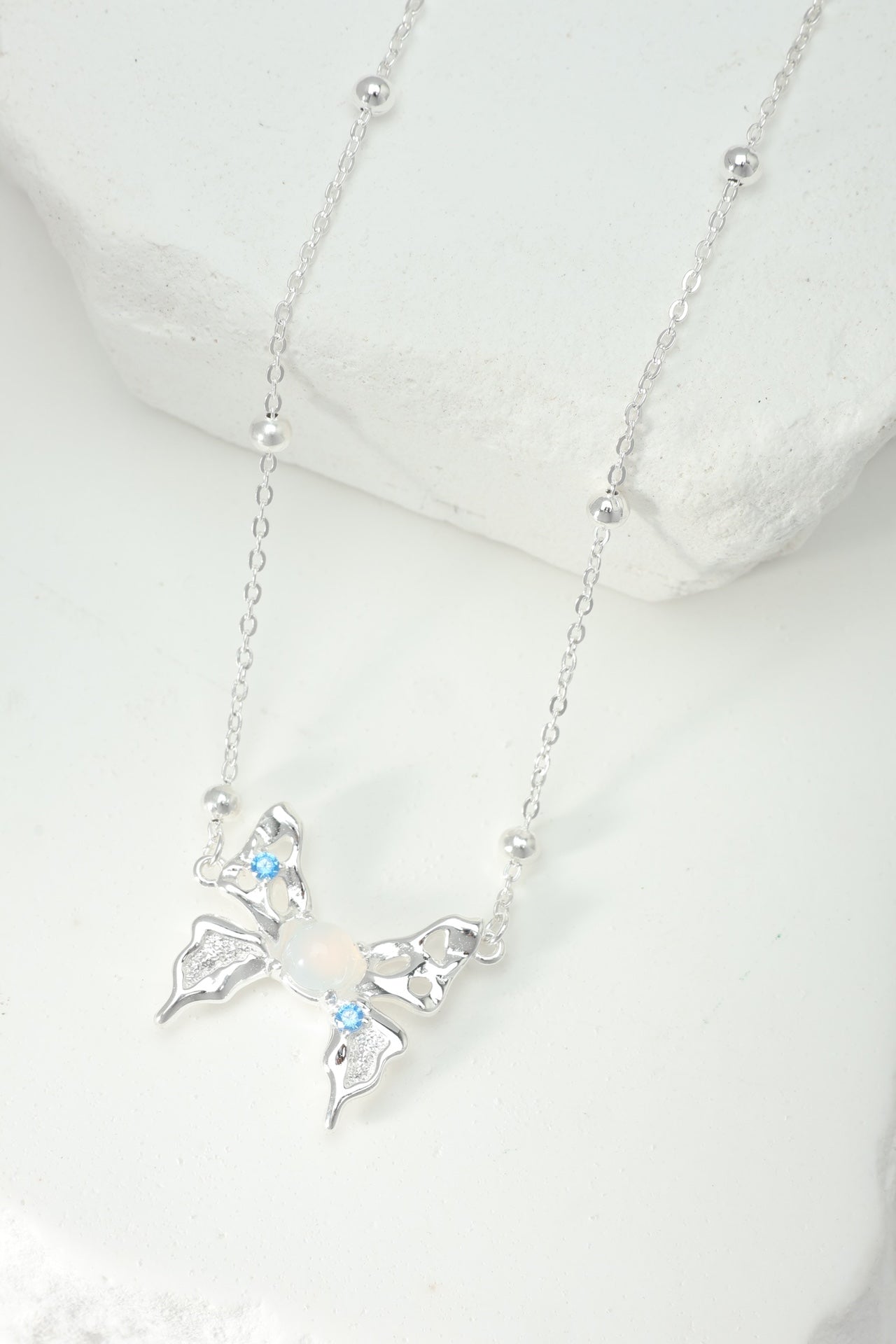 Aquamarine and White Shell Butterfly Necklace