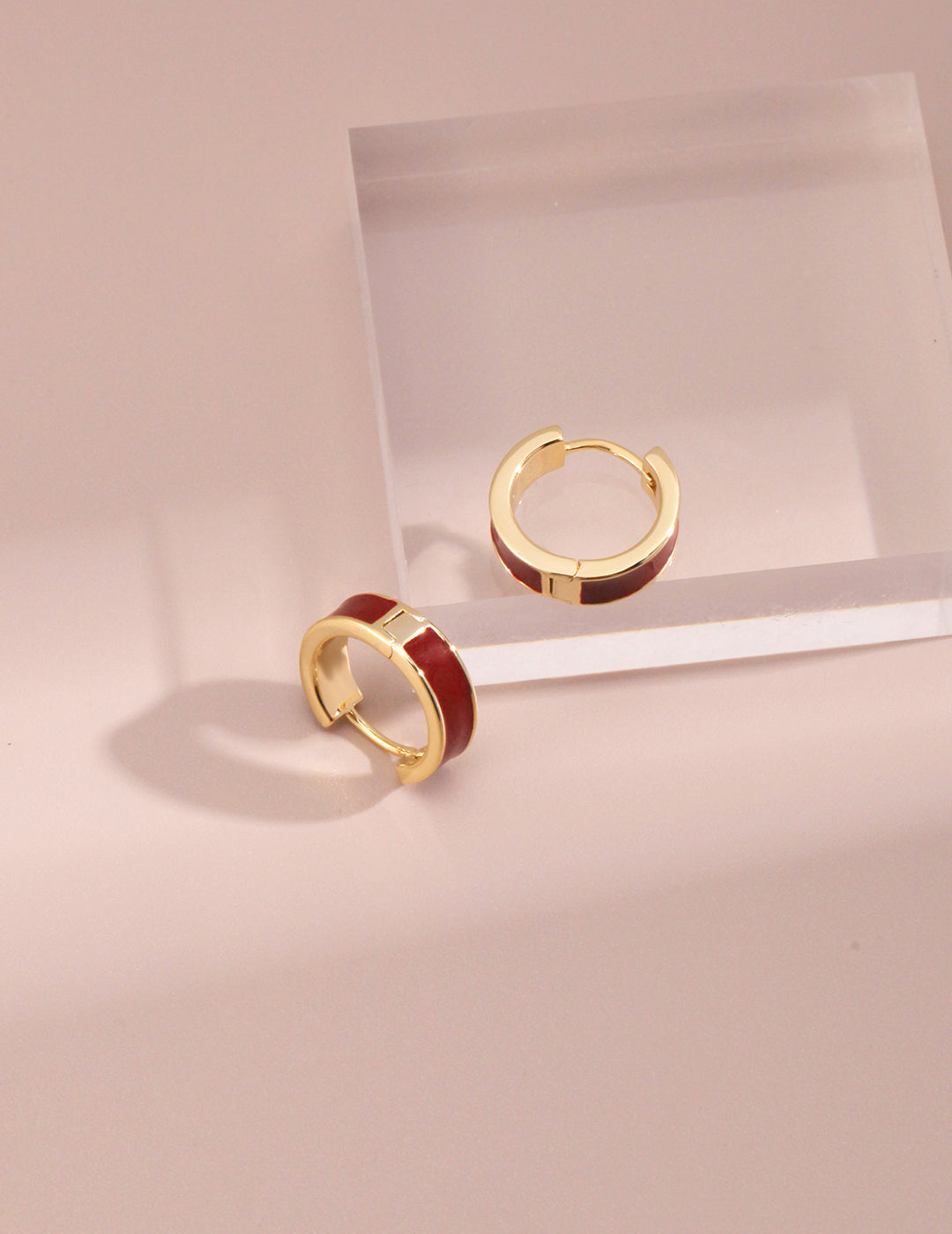 Golden and Deep Red Enamel Earrings