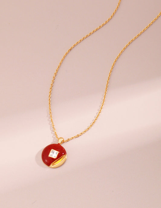 Sterling Silver Red Enamel Necklace