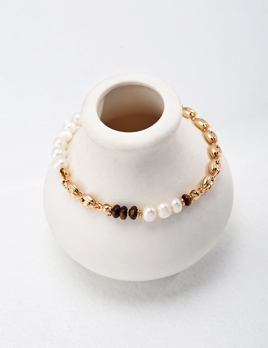 Natural Pearl and Tiger's Eye Bracelet