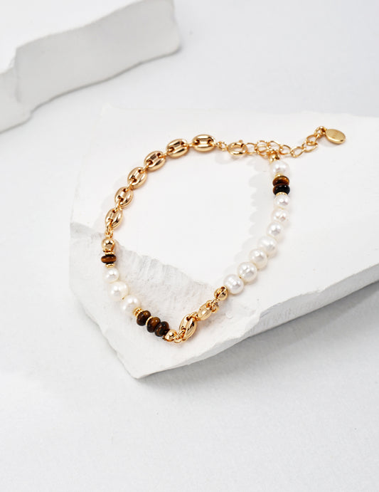 Natural Pearl and Tiger's Eye Bracelet