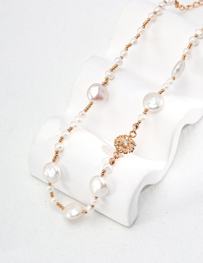 Silver Pearl and Zircon Necklace