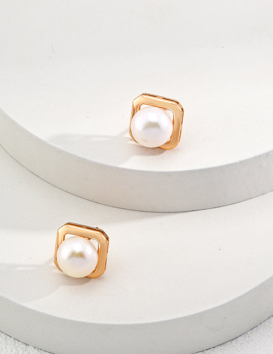 Geometric Pearl Stud Earrings