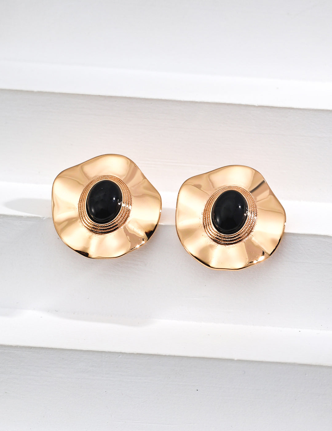 Silver Minimalist Black Onyx and Shell Earrings