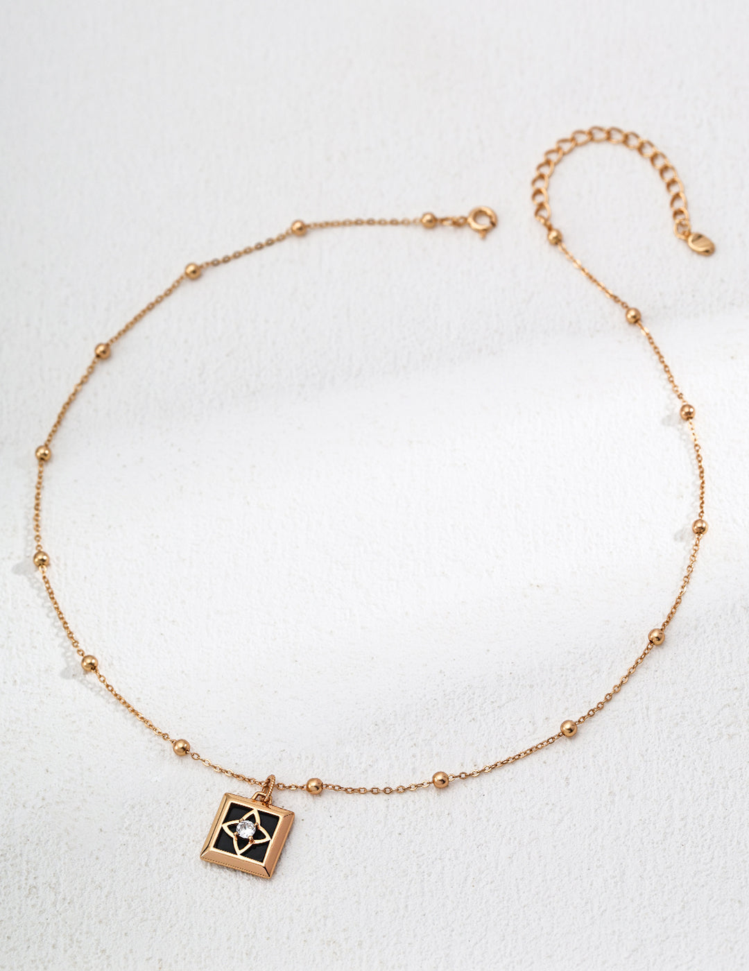 Square Onyx & Zircon Pendant Necklace