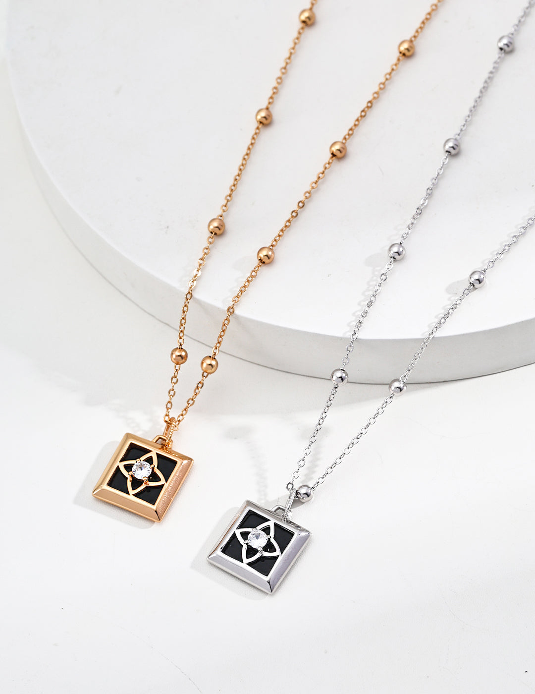 Square Onyx & Zircon Pendant Necklace