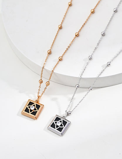 Square Onyx & Zircon Pendant Necklace