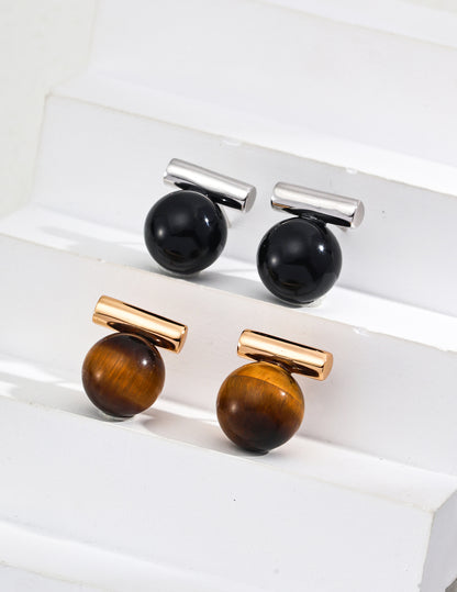 Minimalist Tiger’s Eye & Black Onyx Stud Earrings