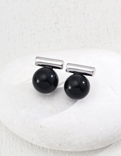 Minimalist Tiger’s Eye & Black Onyx Stud Earrings