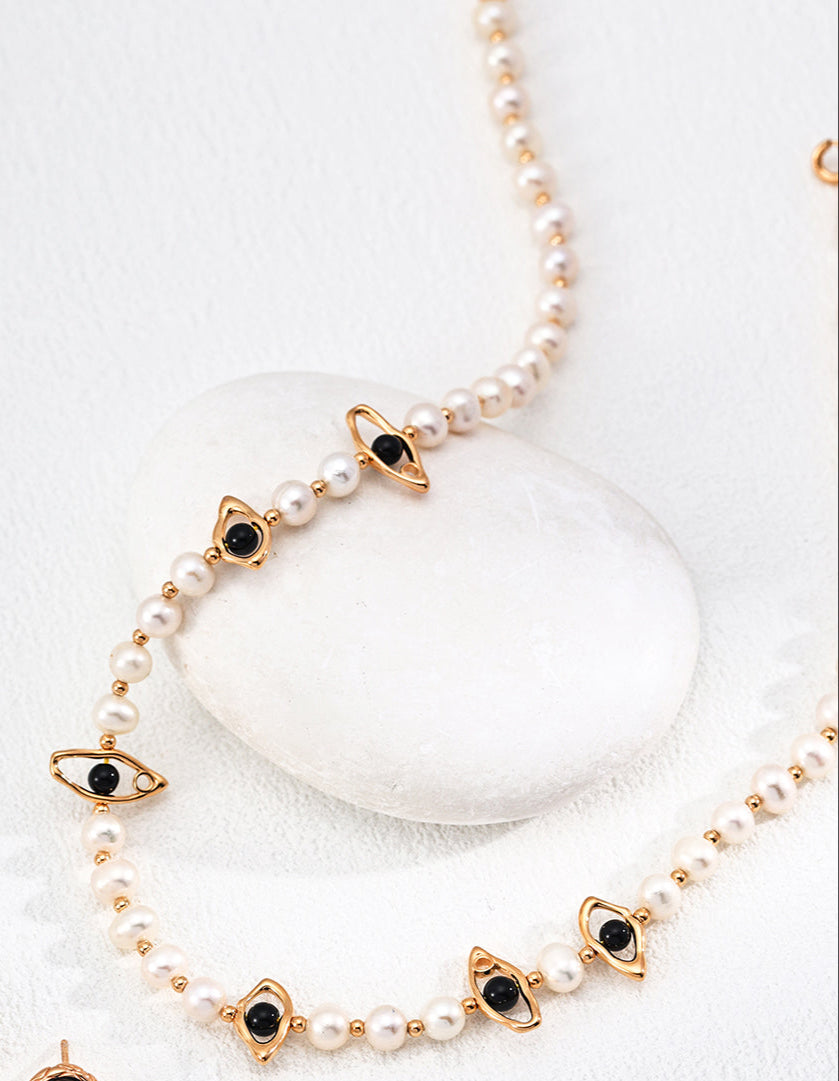 Natural Pearl and Black Onyx Necklace