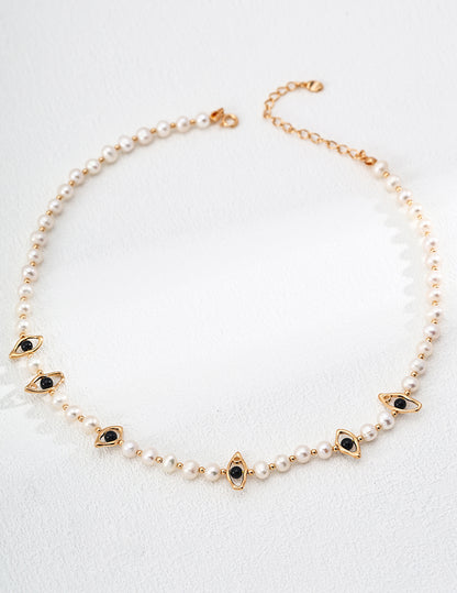 Natural Pearl and Black Onyx Necklace