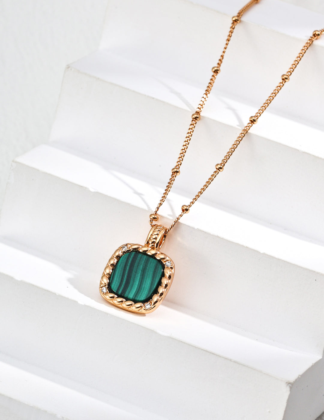 Minimalist Zircon and Natural Malachite Necklace