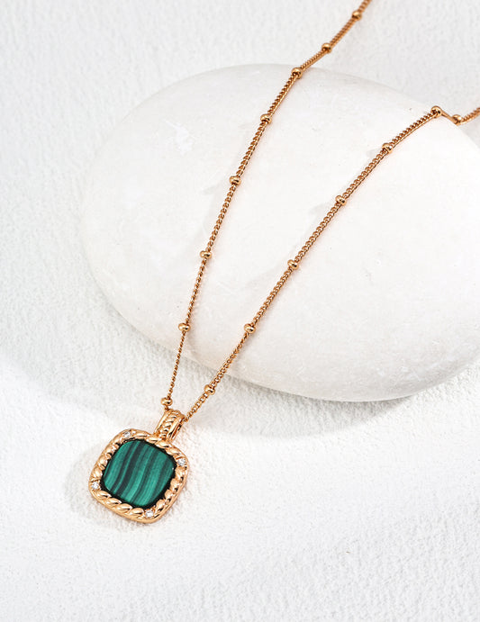 Minimalist Zircon and Natural Malachite Necklace