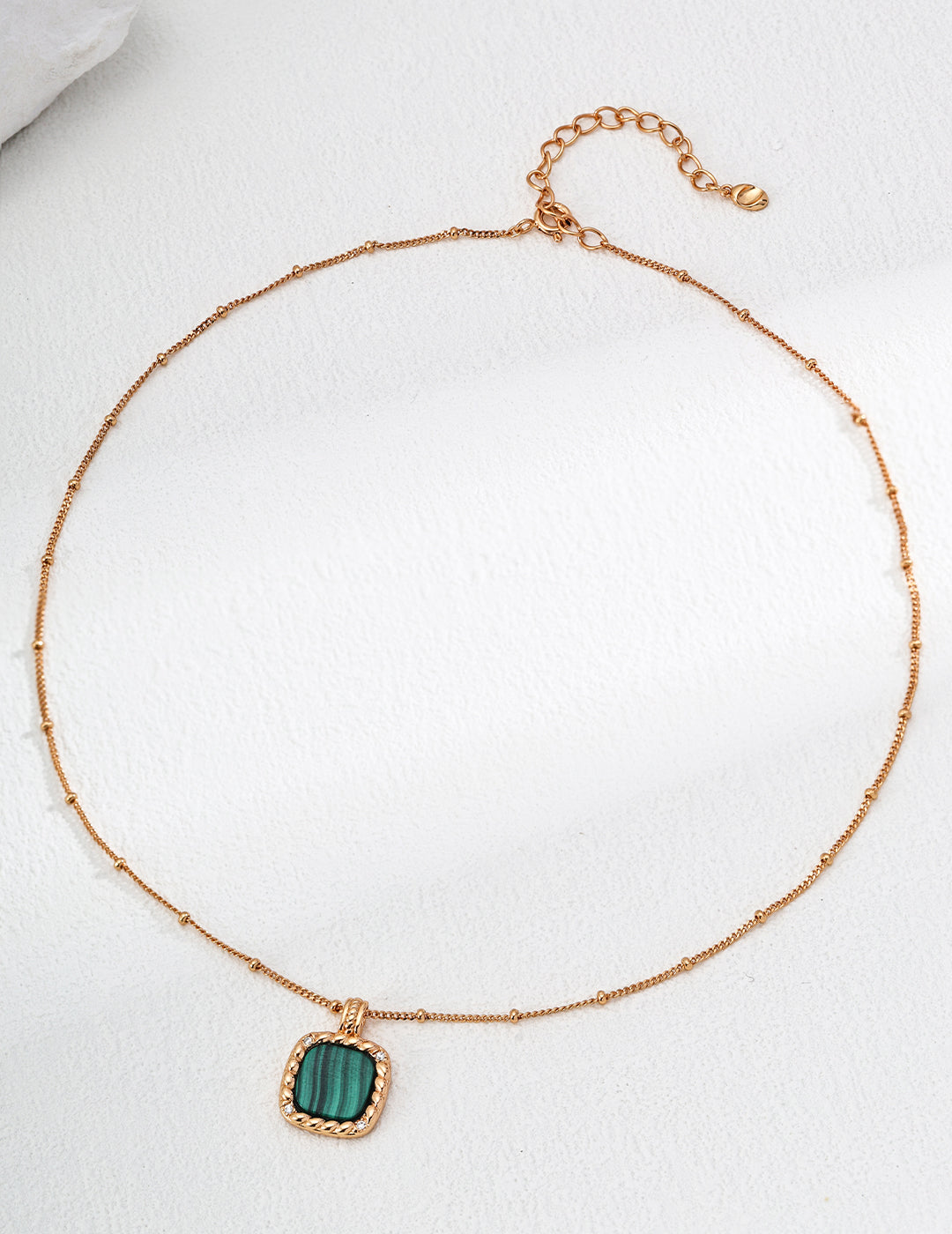 Minimalist Zircon and Natural Malachite Necklace