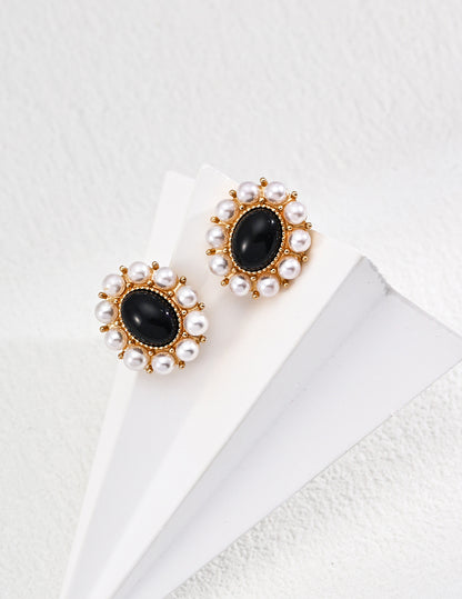 Artistic Black Onyx Pearl Earrings