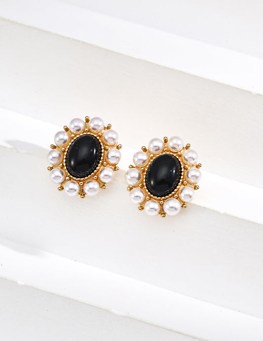 Artistic Black Onyx Pearl Earrings