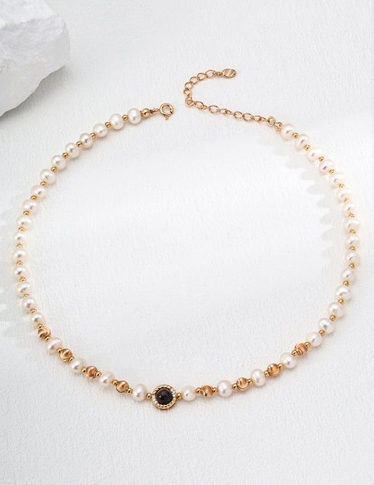 Natural Pearl, Tiger’s Eye and Zircon Necklace