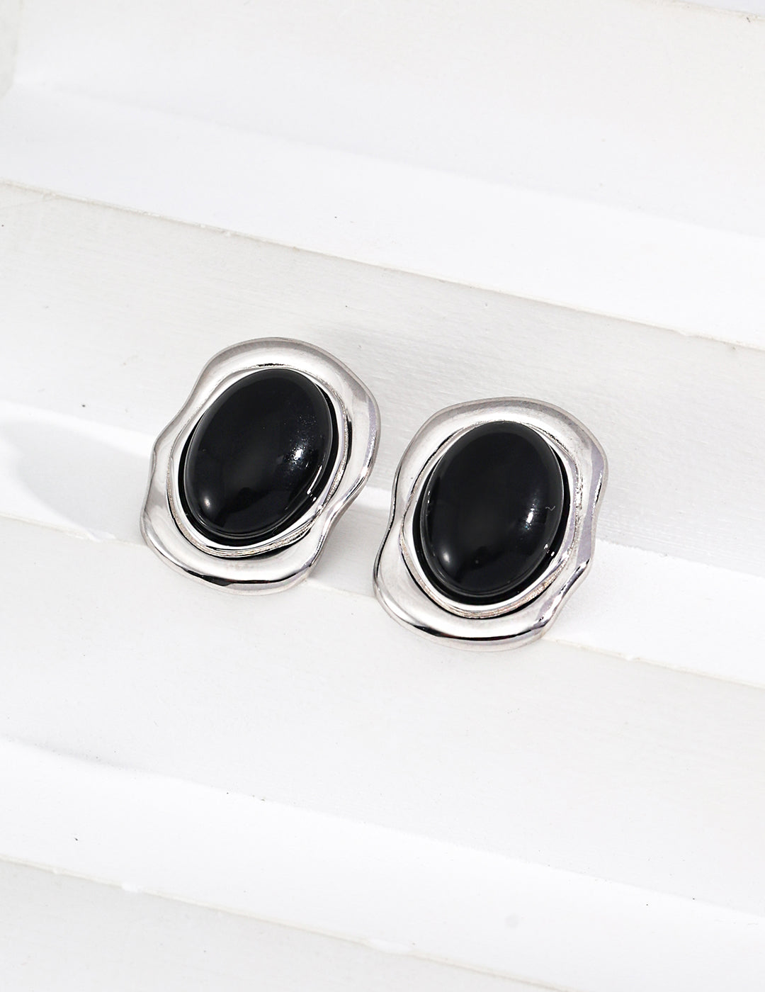 Minimalist Black Agate and Shell Earrings