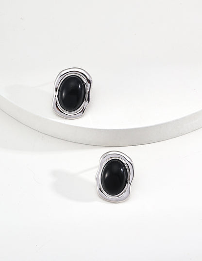 Minimalist Black Agate and Shell Earrings